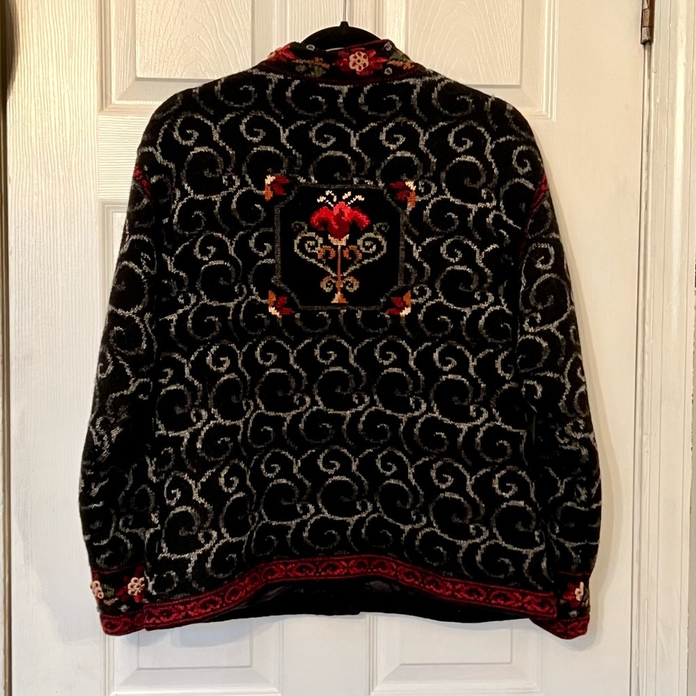 Icelandic Design wool floral lined button up embellished sweater jacket - Picture 2 of 12